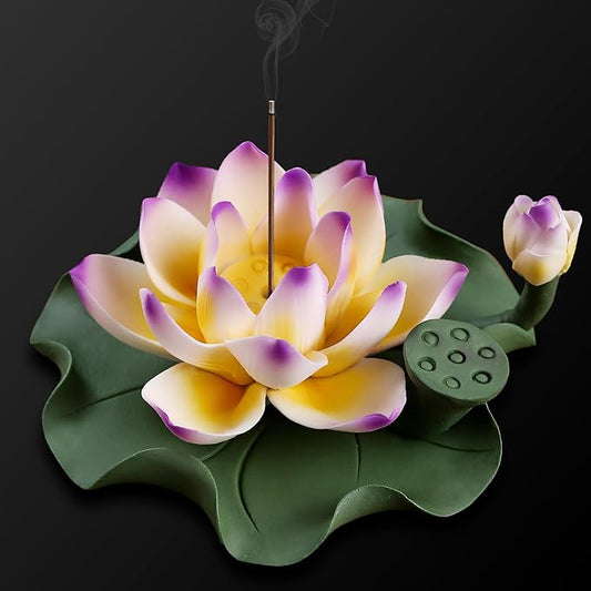 Lotus Incense Burner - Incense Burner Holder for Home Incense Holder Decor Incense Holder for Sticks Yoga, SPA (Z1-Purple Yellow) - Bloomnest