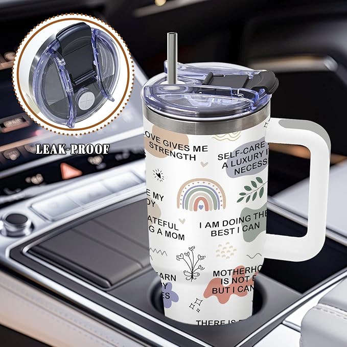 DUUV Mom Daily Affirmations Tumbler 40 Oz, Inspirational Gifts for Mom Wife from Son Daughter Husband, Expecting Moms Gifts for Mom's Birthday, Mommy Coffee Cup for Christmas Thanksgiving, 1PCS - Bloomnest
