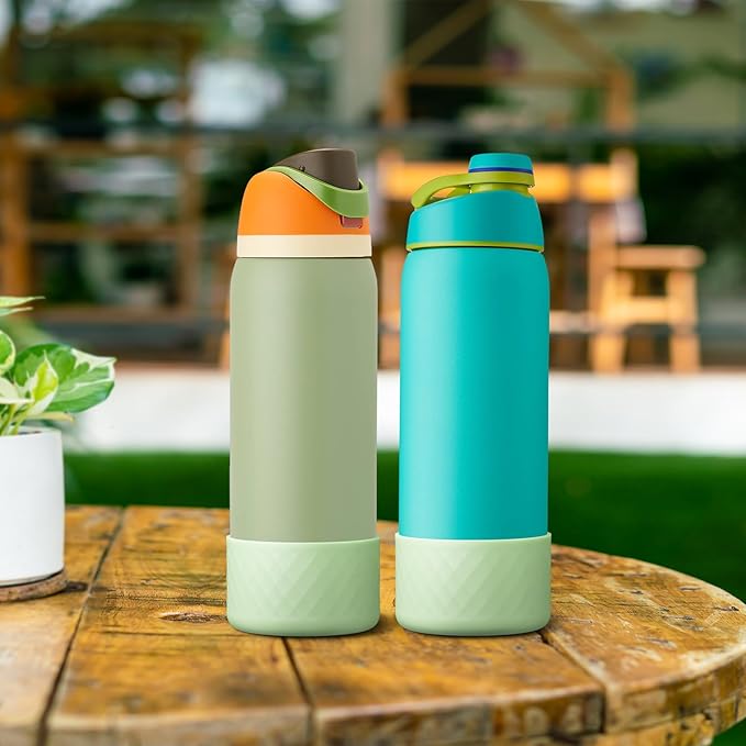 2PCS Silicone Water Bottle Boot for Owala 24oz 32oz 40oz, Anti-Slip Protective Sleeve Bottom Bumper Protector for FreeSip, Twist, and Flip Stainless Steel Water Bottles Alwenid
