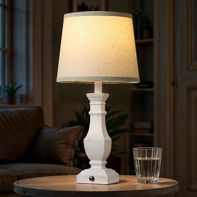 ROTTOGOON Dimmable Table Lamps Set of 2, Rustic Farmhouse Table Lamps for Living Room Bedroom, Bedside Desk Lamps for end Tables, Touch Lamps for nightstand, 9W Bulbs Included, 22", White - Bloomnest