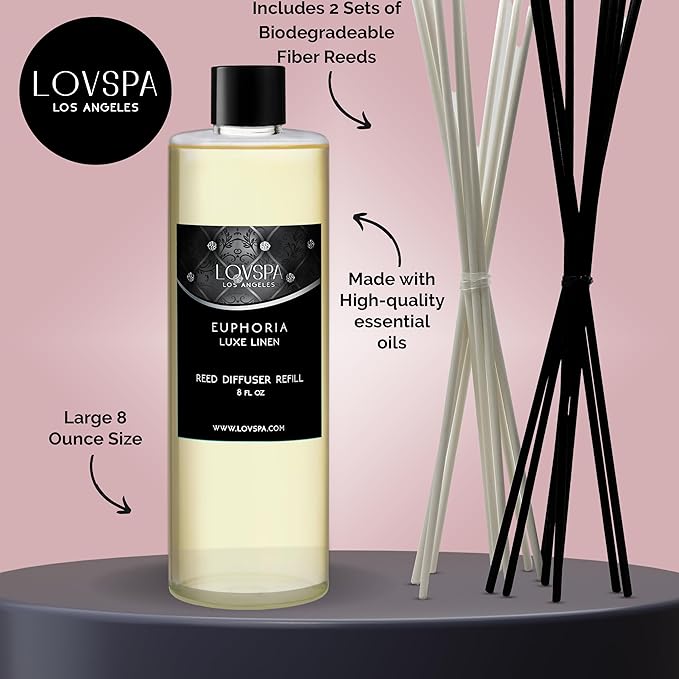 LOVSPA Euphoria Luxe Linen Diffuser Oil - Essential Oils for Diffuser Refill & Air Freshener Room Spray - Long-Lasting & Natural Home Fragrance, Scented Oil for Diffusers, USA Made, 8 oz - Bloomnest