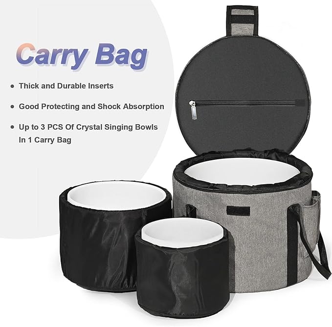 CVNC Set of 3 PCS 440HZ 6" A Note 8" F Note and 10" C Note Frosted Chakra Quartz Crystal Singing Bowl with Carry Case Bag for Sound Healing Meditation - Bloomnest