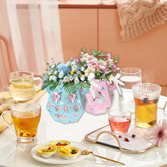12 Pcs Tea Party Decorations, Flower Boxes Centerpiece Floral Teapot Vase Table Decor for Birthday Baby Shower Bridal Wedding Princess Tea Party Decorations Supplies