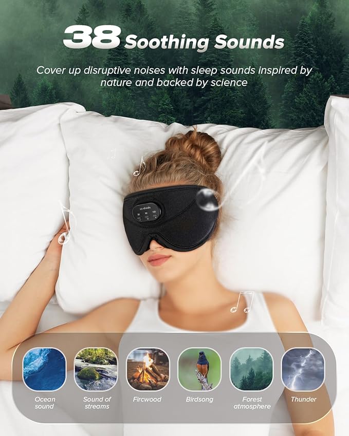 LC-dolida Sleep Headphones, White Noise Bluetooth Sleep Mask 3D Wireless Eye Mask for Sleeping, Sleep Mask with Bluetooth Headphones for Side Sleepers Travel Yoga, Cool Gifts for Men Women - Bloomnest