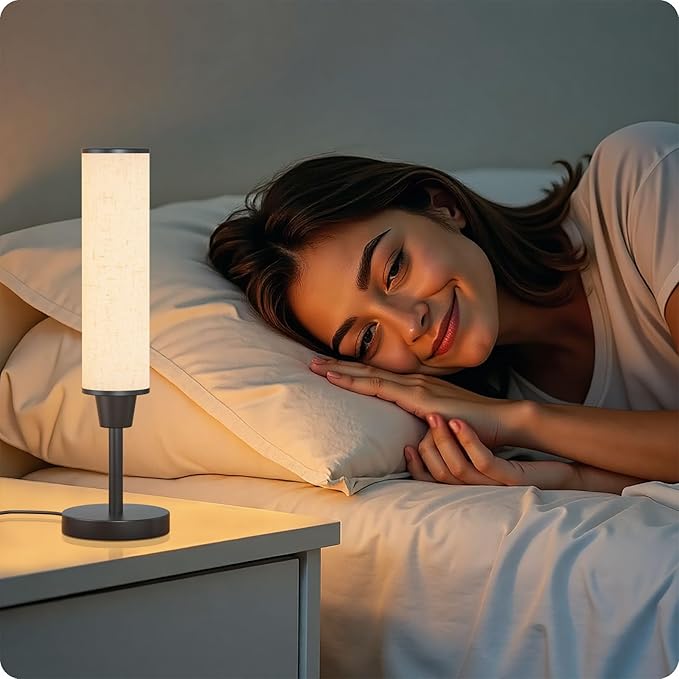 Table Lamp with Remote，Bedside Lamps for Night Stands, Nightstand Lamp with Adjustable Brightness (10%-100%) and Color Temperature (3000k-6000k),Small Lamp for Bedroom (Black - Beige Linen) - Bloomnest