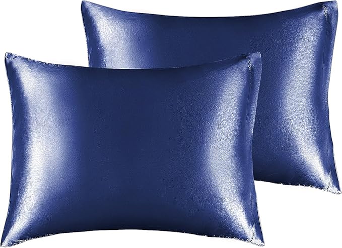 BEDELITE Satin Pillowcase for Hair and Skin, Super Soft and Cooling Similar to Silk Pillow Cases 2 Pack with Envelope Closure, Gift for Women Men(13"x18" Toddler Size, Navy) - Bloomnest