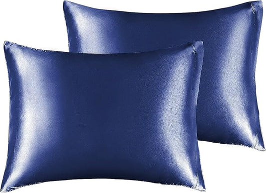 BEDELITE Satin Pillowcase for Hair and Skin, Super Soft and Cooling Similar to Silk Pillow Cases 2 Pack with Envelope Closure, Gift for Women Men(13"x18" Toddler Size, Navy) - Bloomnest