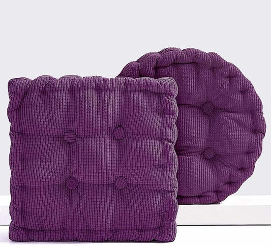 2 Pack Meditation Floor Pillow Large Square and Round Floor Cushions for Adults Purple Corduroy Floor Seat Pillows Cushion for Living Room Balcony Tatami Yoga,18x18 Inch - Bloomnest