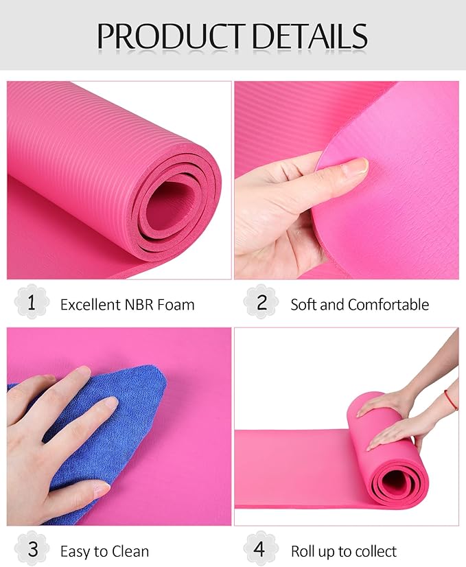 Woanger 2 Pack Yoga Mats (72x24) 3/8 Inch Thick Exercise Yoga Mat for Home Workout with Strap Non Slip Pilates Gym Supplies for Women Men - Bloomnest