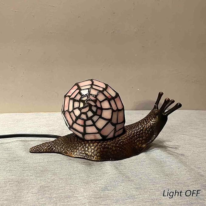 Bieye L10962 Land Snail Tiffany Style Stained Glass Accent Table Lamp for Home Decoration (Pink, 10" D x 5" W x 5" H) - Bloomnest