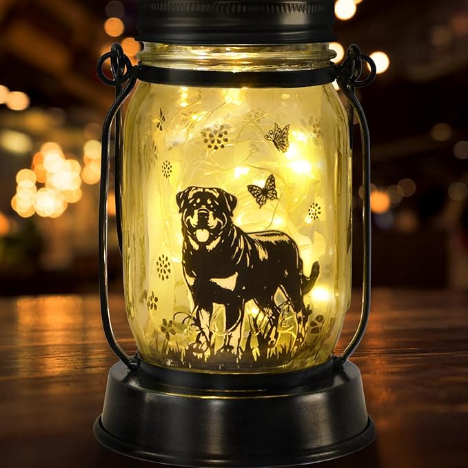 kyoryuger Rottweiler Gifts for Women/Men Rottweiler Solar Lanterns Dog Mom Birthday Dog Lovers Lantern Pet Loss Pet Memorial Lights, Solar Garden Decoration Outside for Yard, Patio,Backyard,Porch - Bloomnest