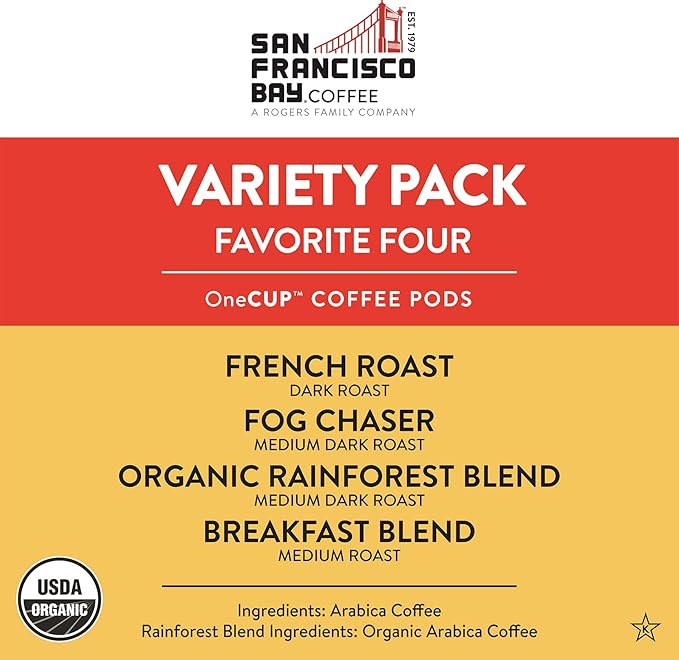 San Francisco Bay Compostable Coffee Pods - Original Variety Pack (120 Ct) K Cup Compatible including Keurig 2.0, French, Breakfast, Fog, Organic Rainforest - Bloomnest