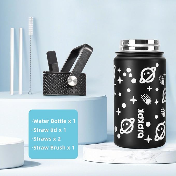 BJPKPK Water Bottle with Straw Lid, 15 oz Insulated Water Bottle, Stainless Steel Metal Water Bottles, Reusable Leak Proof BPA Free Thermo, Flask, Cups, Space Traveller - Bloomnest