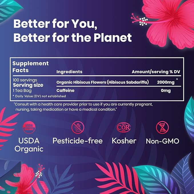 Organic Hibiscus Tea -100 Tea Bags | Organic Herbal Tea From Single Origin | Eco-Friendly Tea Bags | Non-GMO Caffeine Free Tea With Zero Sugar | Cederberg Tea Company - Bloomnest