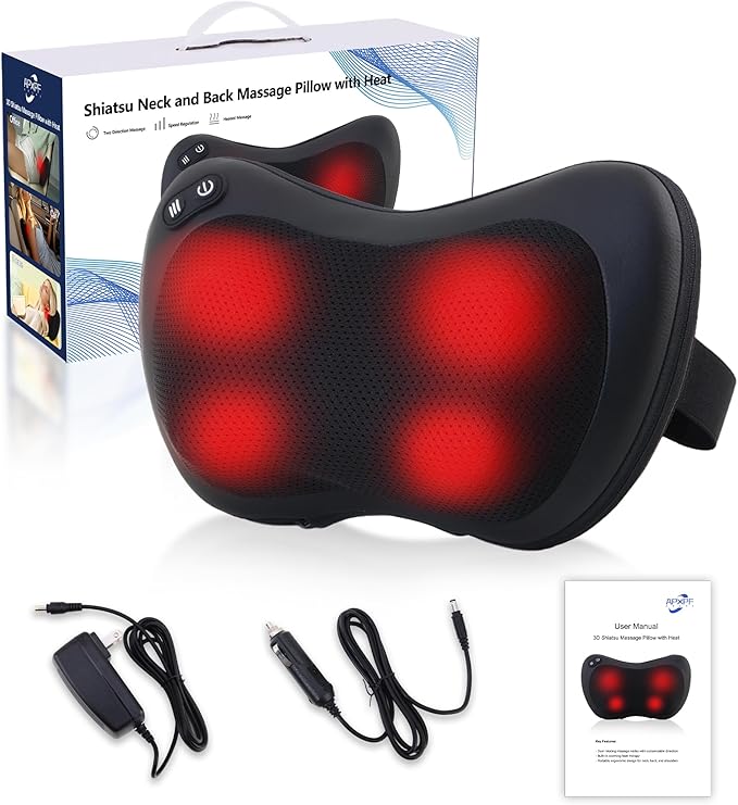 Shiatsu Neck and Back Massager with Heat - Deep Tissue Massage Pillow for Neck, Back & Shoulders Pain Relief, Portable Ergonomic Design Electric Massager for Home, Car, Office Use, Black - Bloomnest