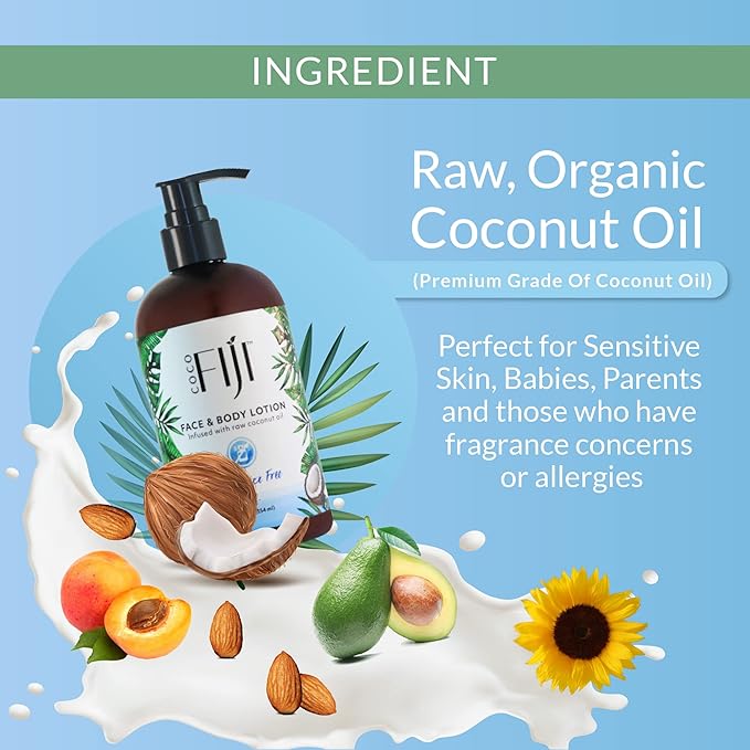 Coco Fiji Face & Body Lotion Infused With Coconut Oil | Lotion for Dry Skin | Moisturizer Face Cream & Massage Lotion for Women & Men | Fragrance Free 12 oz, Pack of 3 - Bloomnest