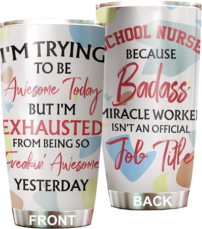 School Nurse Tumbler Stainless Steel 20oz, Funny School Nurse Appreciation Gifts Bulk For Birthday Christmas, School Nurses Day Gifts For Women Men, School Nurse Coffee Cup - Bloomnest