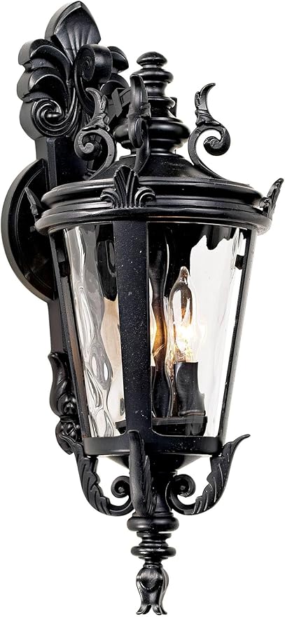 John Timberland Casa Marseille European Outdoor Wall Light Fixture Textured Black French 21 3/4" Clear Hammered Glass for Exterior House Porch Patio Outside Deck Garage Front Door Garden Home - Bloomnest