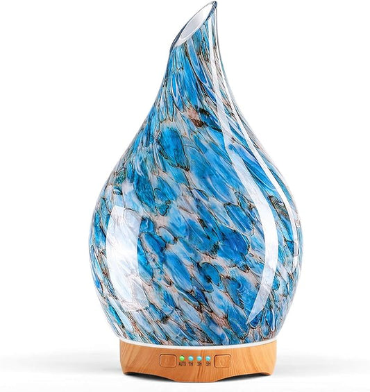 Porseme 280ml Glass Essential Oil Diffuser Aromatherapy Ultrasonic Cool Mist Humidifier 7 Running Hours Waterless Auto-Off Air Diffusers for Sleeping, Yoga, Office Working, Spa and Rest (Light Blue) - Bloomnest