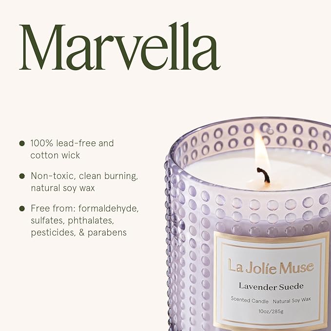LA JOLIE MUSE Lavender Suede Candle - Lavender, Eucalyptus, Sandalwood | 10 oz Natural Soy Wax | 55 Hours Clean Burn | Aromatherapy Candle | Perfect for Relaxation, Self-Care and Meditation - Bloomnest