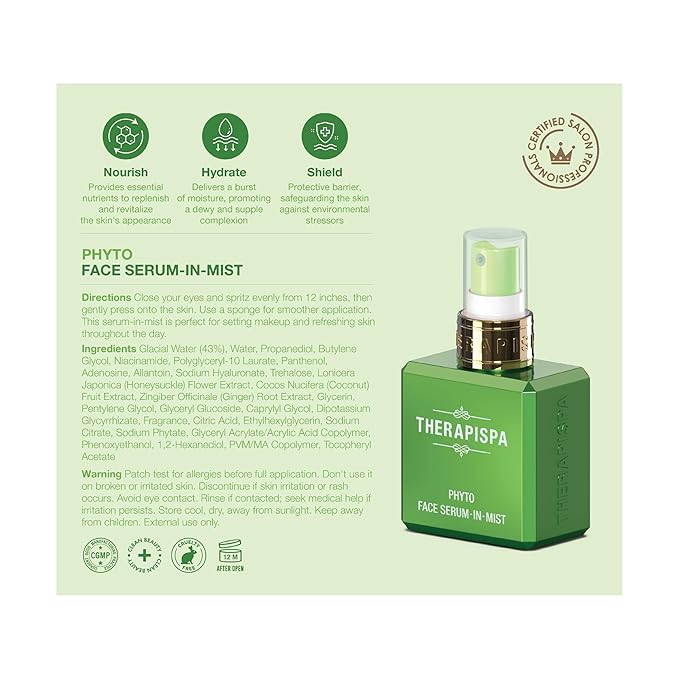 THERAPISPA Face Serum-In-Mist – Refreshing Face Mist & Spray Serum with Niacinamide, Panthenol & Hyaluronic Acid for Hydration, Balance & Skin Vitality (Phyto, 2.0 fl oz) - Bloomnest