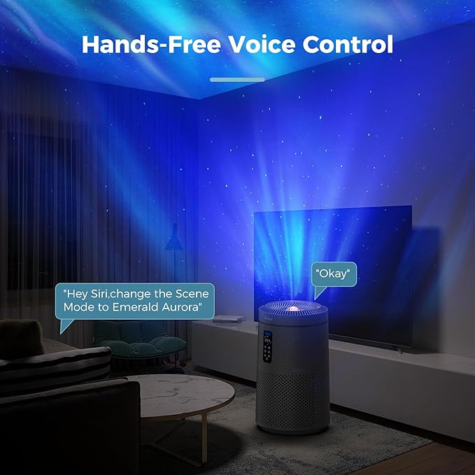 AROEVE Air Purifier for Large Rooms up to 1,782 Sq. Ft. with Star Projector, Smart WiFi, Air Quality Sensor, UV Function, and Washable Filter for Whole Home Use for a Cozy Holiday, MK09W Black - Bloomnest
