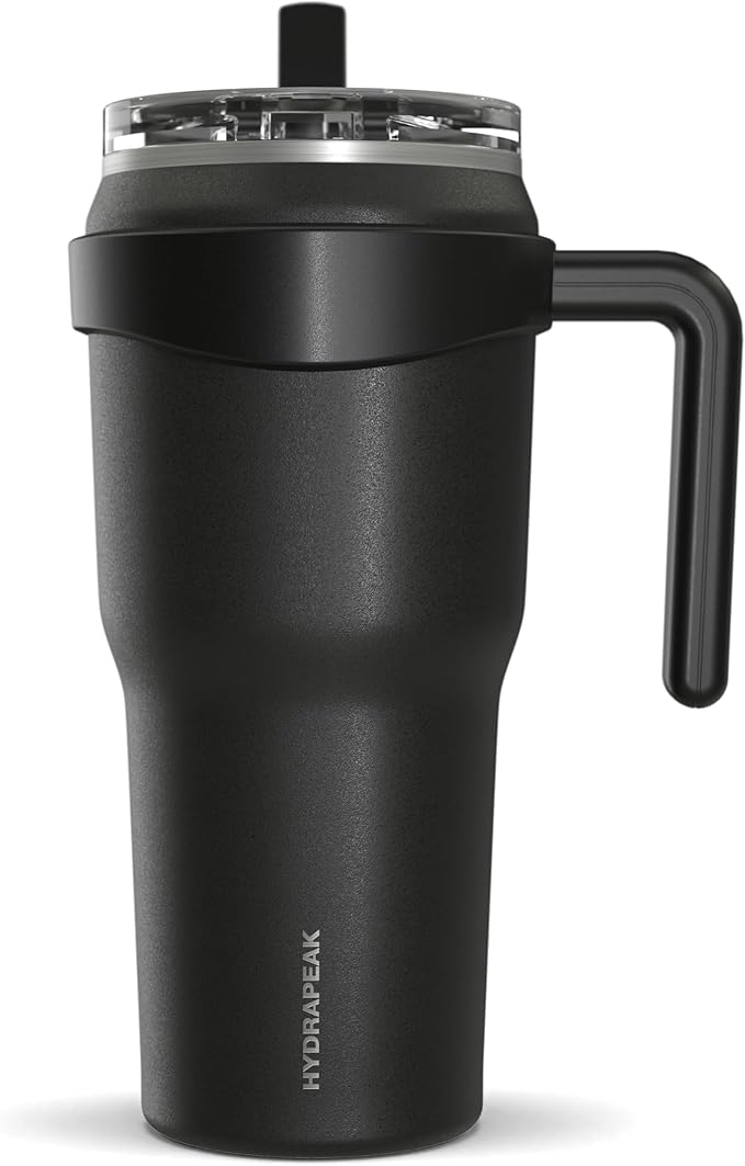 Hydrapeak Roadster 40oz Stainless Steel Tumbler Double Wall Vacuum Insulated Water Bottle With Handle And 2 in 1 Straw Lid (Black) - Bloomnest