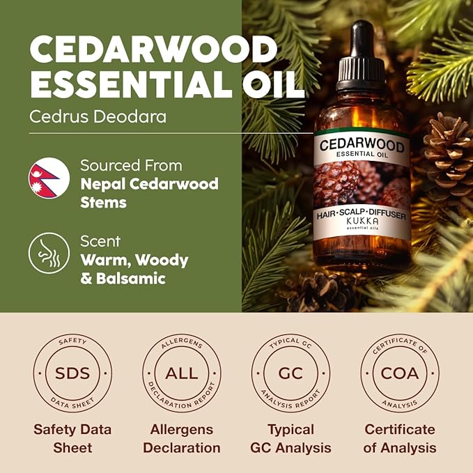 KUKKA Cedarwood Essential Oils - 4 Fl Oz - for Hair, Skin, Diffuser, Aromatherapy & DIY Soap Making Scent - Bloomnest