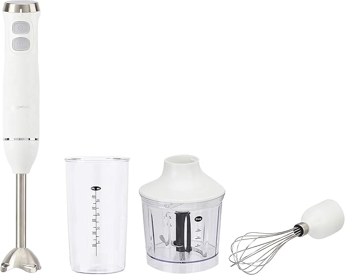 Amazon Basics 300W 4-In-1 Immersion Blender Handheld, Emulsion Blender With Blending Stick, Whisk, Chopper and Beaker, Continuous Speed Control And Turbo Mode, 5-ft Power Cord, White - Bloomnest