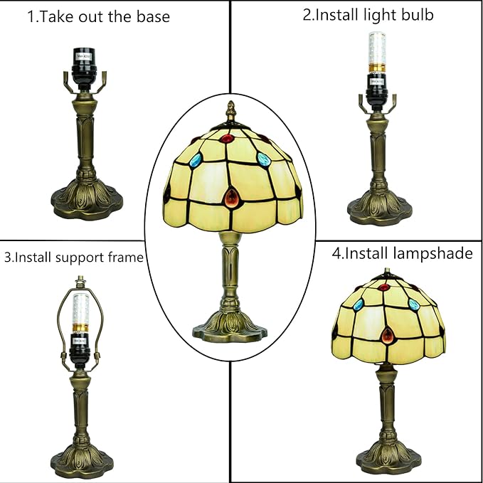 8 Inch Tiffany Lamp, Small Stained Glass Lamp for Bedside, Living Room, Yellow - Bloomnest