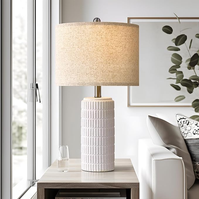 PoKat 23" Table Lamp, Farmhouse Bedside Lamps for Bedroom Set of 2, Ceramic End Table Lamps for Living Room, Traditional Nightstand Desk Lamps, Frosted White Lamps, Medium - Bloomnest