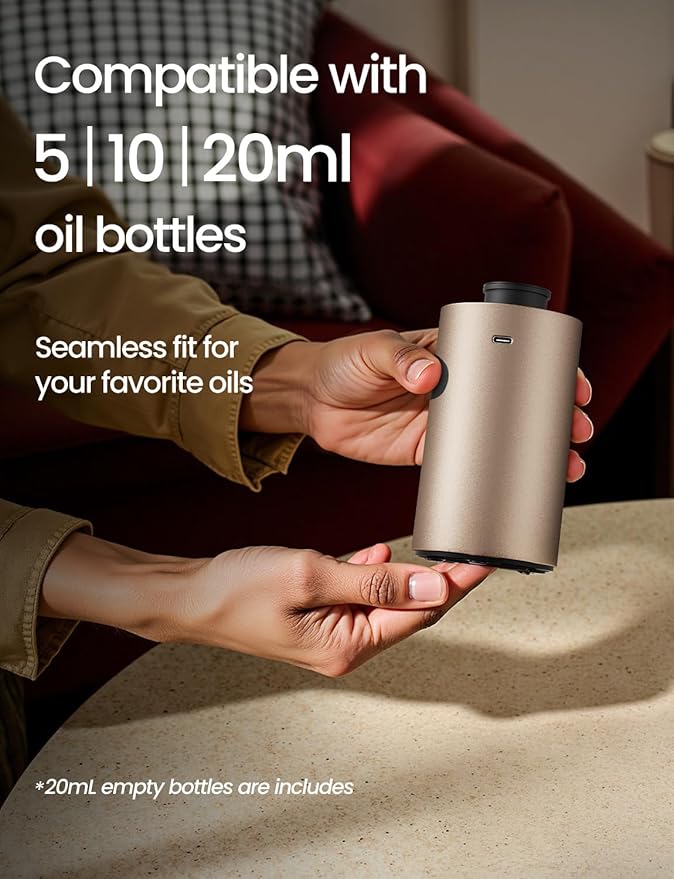 Waterless Essential Oil Diffuser, Rechargeable Scent Diffusers with 3 Mist Levels & Timers, Portable Aromatherapy Diffuser for Home Car Room Studio Office, Desert Titanium - Bloomnest