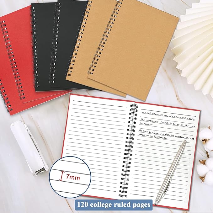 GINMLYDA Small Spiral Notebook A5, 6Pack 120 Lined Pages 8.25x5.5 Inches Spiral Journal Kraft Cover Notebooks & Writing Pads for School Home Office Aesthetic Sketch Drawing Note - Bloomnest