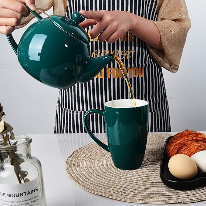 Sweejar Porcelain Teapot with Removable Stainless Steel Infuser,Microwave & Dishwasher Safe Tea Pots for Loose Tea,Tea Infuser Pots for Chrismas Women Gift (30oz Jade) - Bloomnest