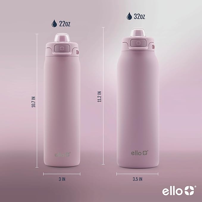 Ello Pop & Fill Insulated Stainless Steel Water Bottle with Quick Fill Lid, Leakproof Locking, Sip or Chug Spout, BPA-Free, Double Wall Vacuum Insulated for Sports, Travel & School- 22oz / 32oz / 40oz Ello