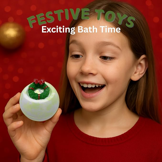 EvolutionUSA - Christmas Bath Bombs for Kids, Holiday Bath Bombs with Surprise Inside, Perfect Christmas Stocking Stuffers or Festive Holiday Bathombs Set, Natural & Hypoallergenic Bath Ball Set