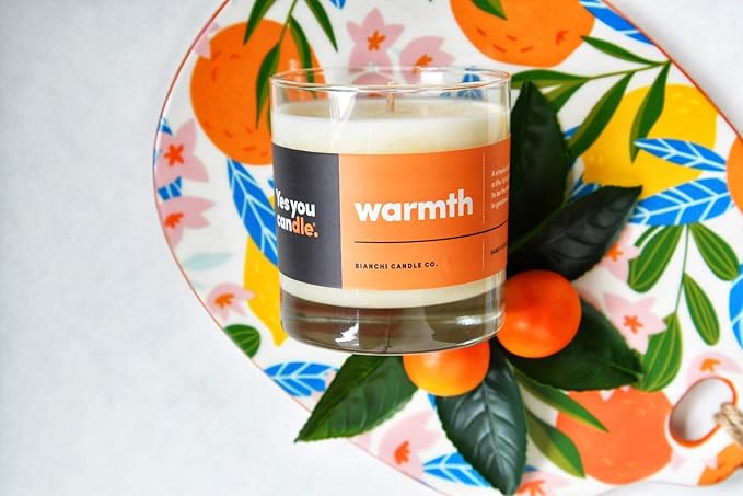 Warmth, Inspirational 8oz Highly-Scented Soy Candle, Made in USA, Great Message, Pure Essential Oils, Aromatherapy, 100% Pure, Buttered Rum & Tangerine - Bloomnest