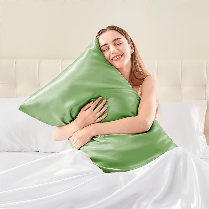 BEDELITE Satin Body Pillow Cover 2 Pack, Super Soft and Cooling Body Pillow Pillowcase for Hair and Skin, Breathable Silky Full Long Pillowcase Cover(20"x54", Sage Green) - Bloomnest