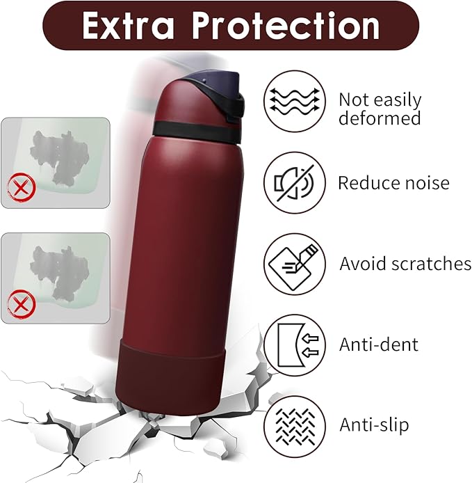 2PCS Silicone Water Bottle Boot, Compatible with Owala 24oz 32oz 40oz, Protective Anti-Scratch & Anti-Dent No Noise Sleeve Cover for FreeSip/Twist/Flip Water Bottles (Black Cherry, 24oz) BKBY
