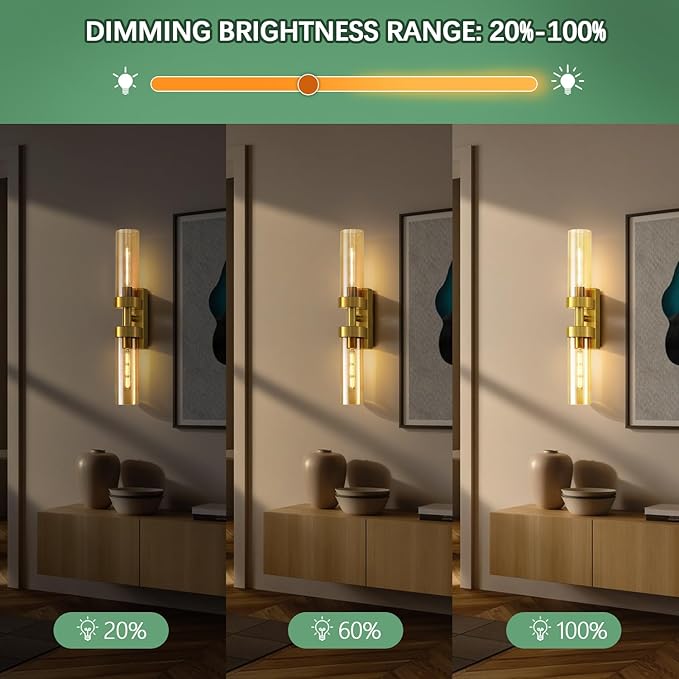 Rechargeable Wall Sconces Set of Two with Remote, Gold Battery Operated Wall Sconce with Amber Glass, Sconces Wall Decor Set of 2 Wall Light Fixtures for Bedroom Bathroom Mirror Living Room - Bloomnest
