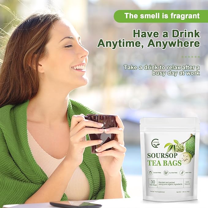 Organic Soursop Leaf Tea Bags | Annona Muricata Herbal Tea for Relaxation & Wellness | Caffeine-Free, Antioxidant Rich | 30 Count | Gluten-Free, Non-GMO - Bloomnest