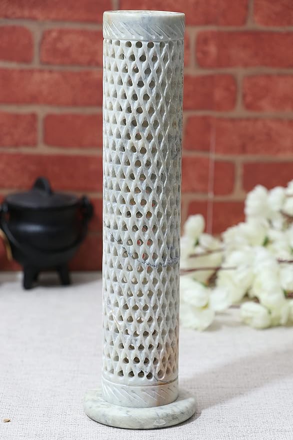 Crocon Handmade Incense Tower Candle Stick Holder Soapstone Tea Light Tower Burner | Candles Stand |Office Decor Room Fragrance Decorative Kitchen Home Spa Great Gift Set - 11X3X3 Inch