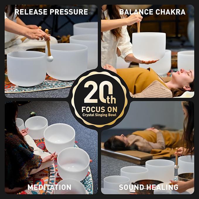 CVNC 432HZ 6-12 Inch Frosted Quartz Crystal Singing Bowls Chakra Set of 7 for Sound Healing and Meditation - Bloomnest