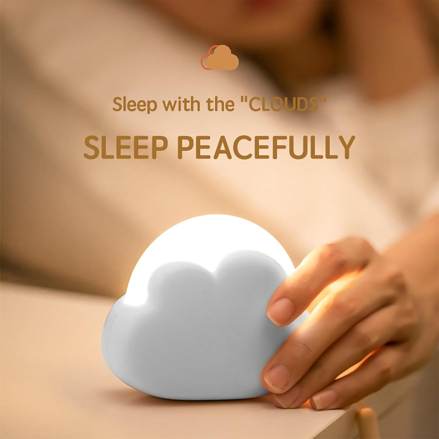 Portable LED Night Light, Cute Cloud Mini Desk Lamp with 4 Working Modes, Rechargeable Kids Night Light for Camping, Bedside Lamp for Bedroom Nightlights [with Wrist Strap] [with USB Cable]