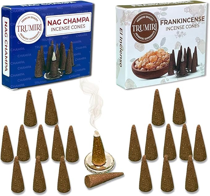 TRUMIRI Incense Cones - Combo Pack of 20 Cone Incense - 10 Frankincense + 10 Nag Champa - Insence Cones - Incense Cones Scented - Cone Incense Scents - Insense Cones - Incent Cone TRUMIRI