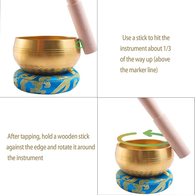 Tibetan Singing Bowls Set, Singing Bowls, Meditation Sound Bowl– Complete Meditation Bowl Kit with Cushion, Mallet & Guide – Perfect Tibetan Bell for Yoga, Relaxation, & Sound Healing - Bloomnest