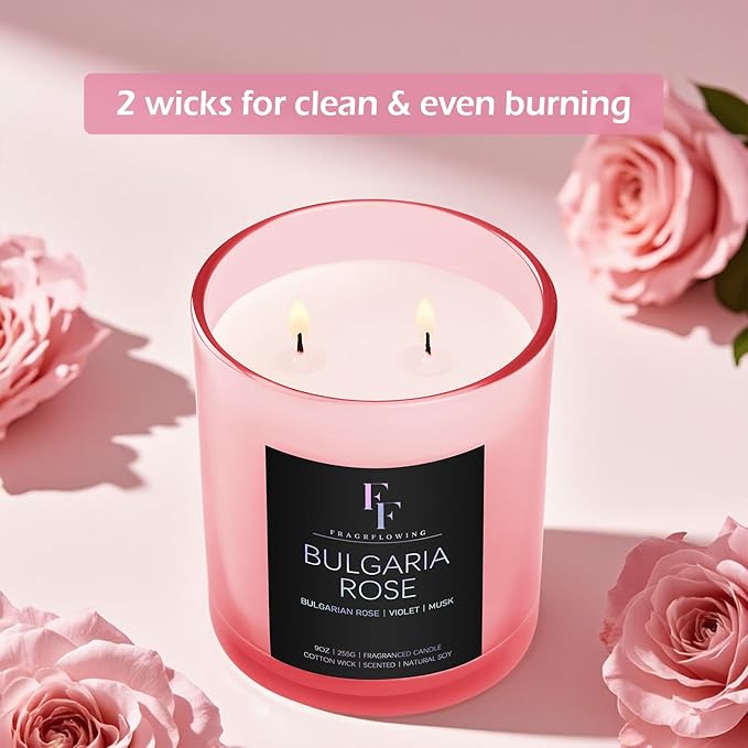 Bulgaria Rose Scented Candle, 2-Wick Luxury Soy Wax Candle, 9 oz Aromatherapy Candle Home Fragrance Candles Gift - Bloomnest