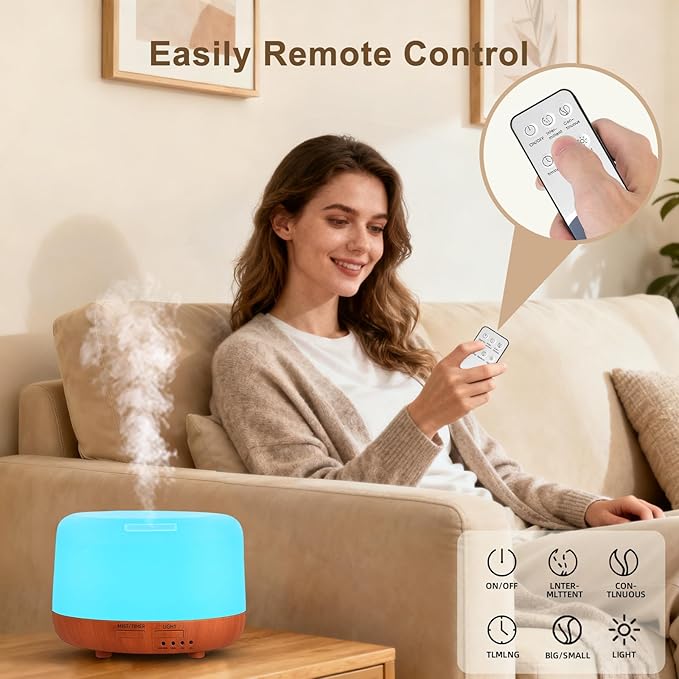 300ML Essential Oil Diffuser, Small Aromatherapy Diffuser with Remote, 7-Color LED Light, 4 Timer Settings, Safe Auto-Off, for Bedroom, Desk, Home Office - Bloomnest
