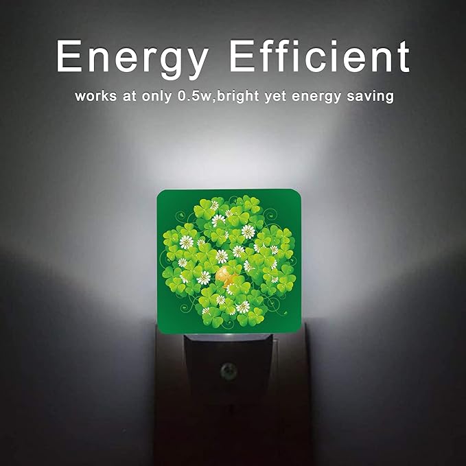 St Patrick's Day Night Light,Happy Green Clover Night Lights Plug into Wall with Dusk to Dawn Light Sensors 0.5W Led Night-Lights for Stairway/Hallway/Bedroom St Patrick's Day Décor - Bloomnest