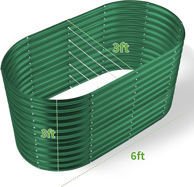 Land Guard 6x3x3ft Oval Galvanized Raised Garden Beds, Large-Capacity Metal Planter Box Outdoor, Durable Deep Raised Garden Bed 3ft Tall, Raised Beds for Gardening Vegetables, Forest Green - Bloomnest